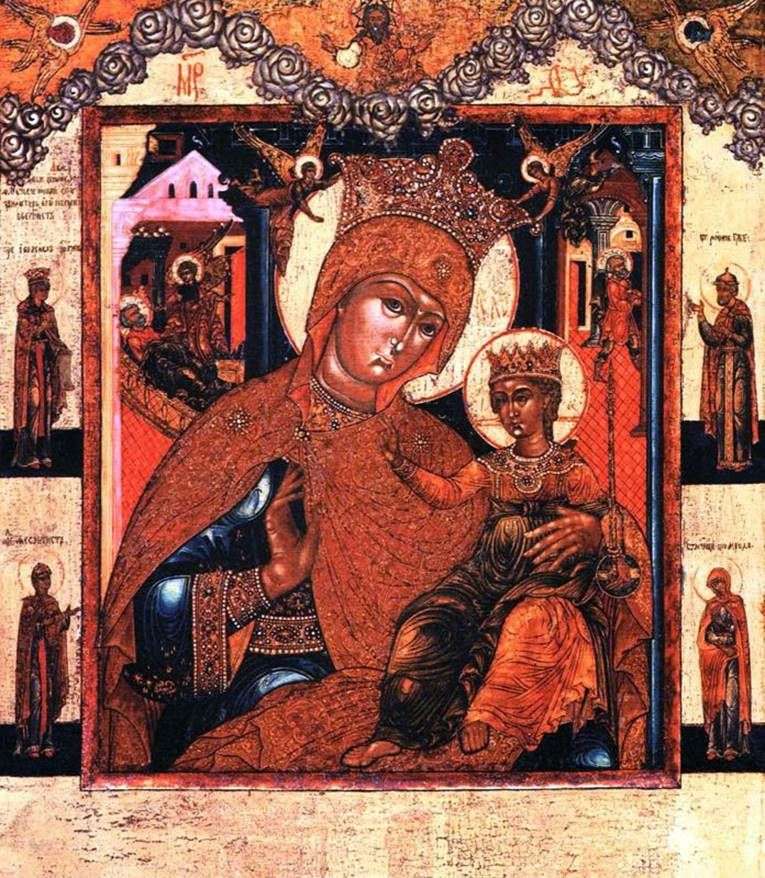 السيدة العذراء قبل الميلاد وبعد الميلاد العذراء ، مع القديسين في الحقول
