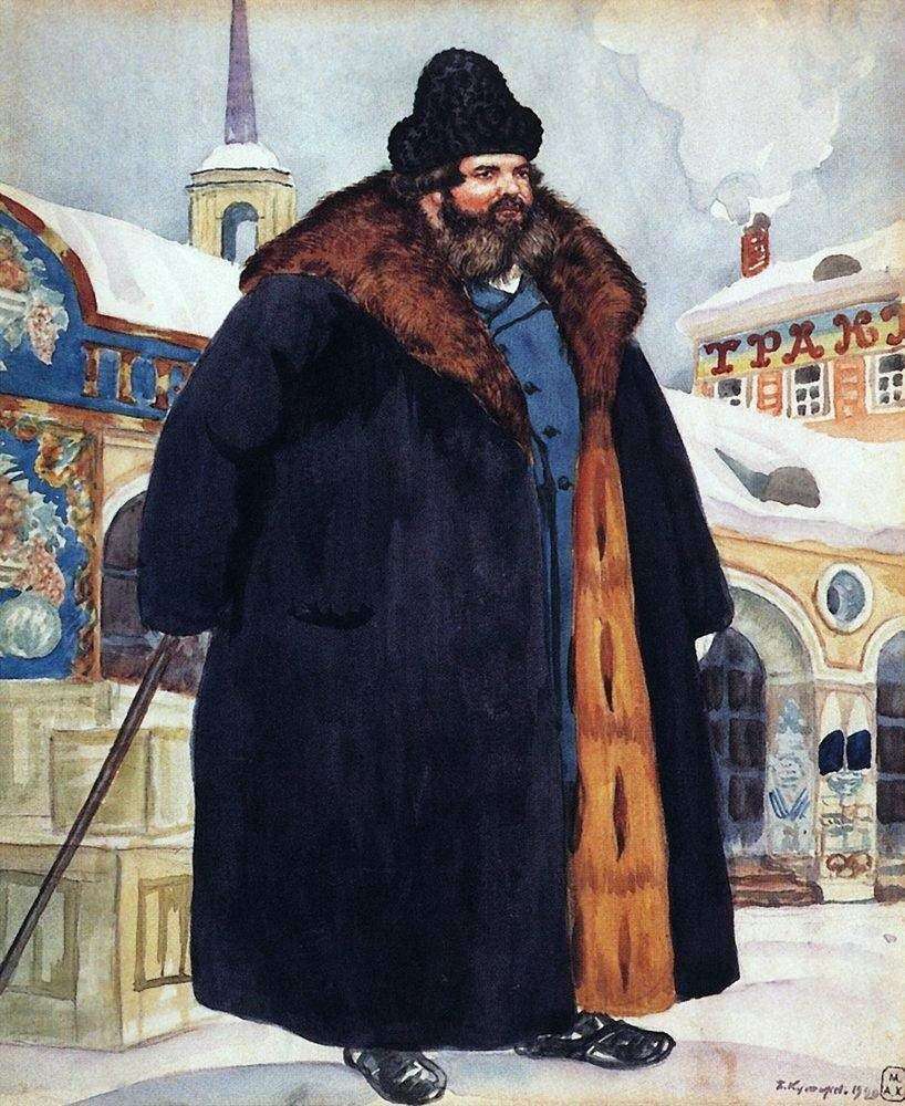 تاجر في معطف من الفرو   Kustodiev