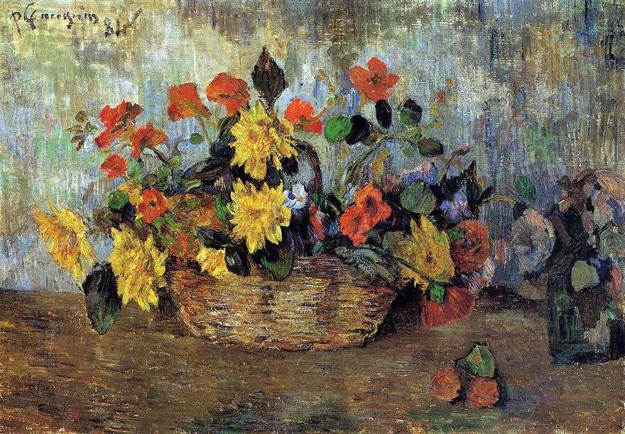 Nasturtiums و Dahlias in a Basket   Paul Gauguin