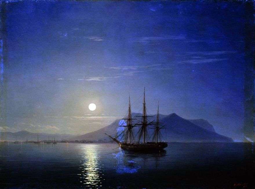 المراكب الشراعية قبالة ساحل شبه جزيرة القرم في ليلة مقمرة   إيفان Aivazovsky