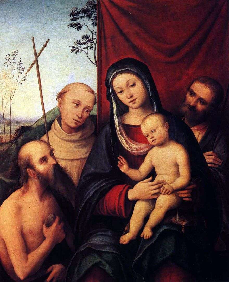 العائلة المقدسة مع القديس جيروم والقديس فرنسيس الأسيزي   كوستا لورينزو