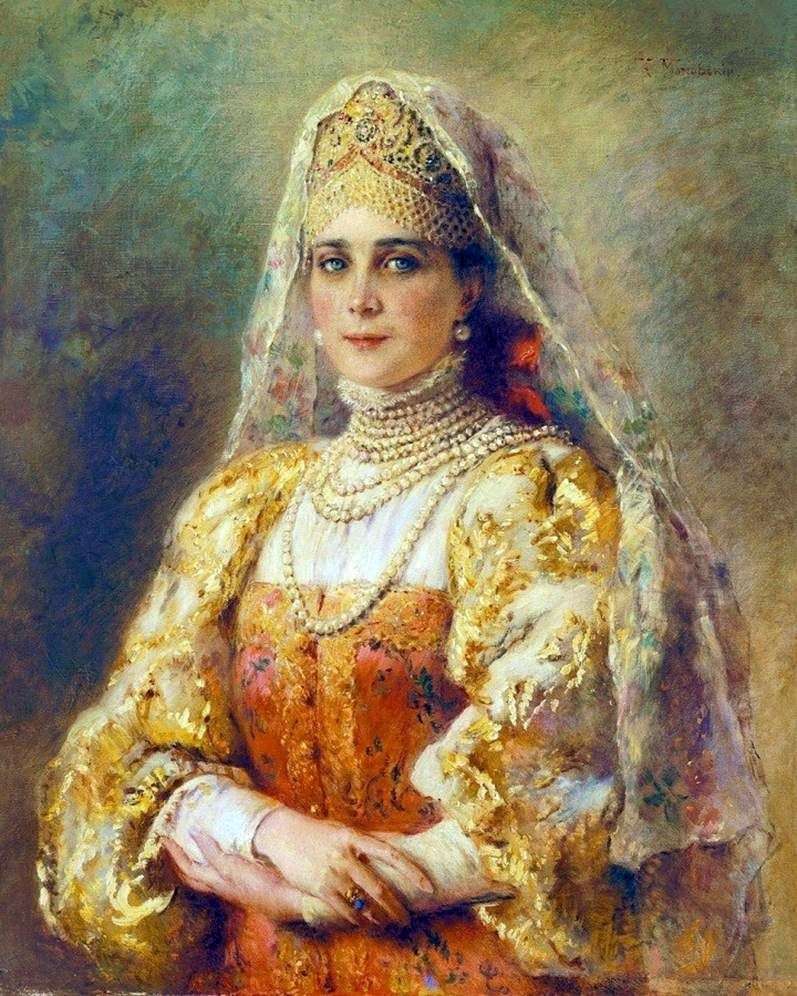 صورة للأميرة Zinaida Nikolaevna Yusupova بالزي الروسي   كونستانتين ماكوفسكي