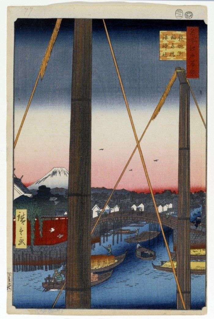 Inari bashi Bridge في Teppozu ، محمية ميناتو جينجا   Utagawa Hiroshige