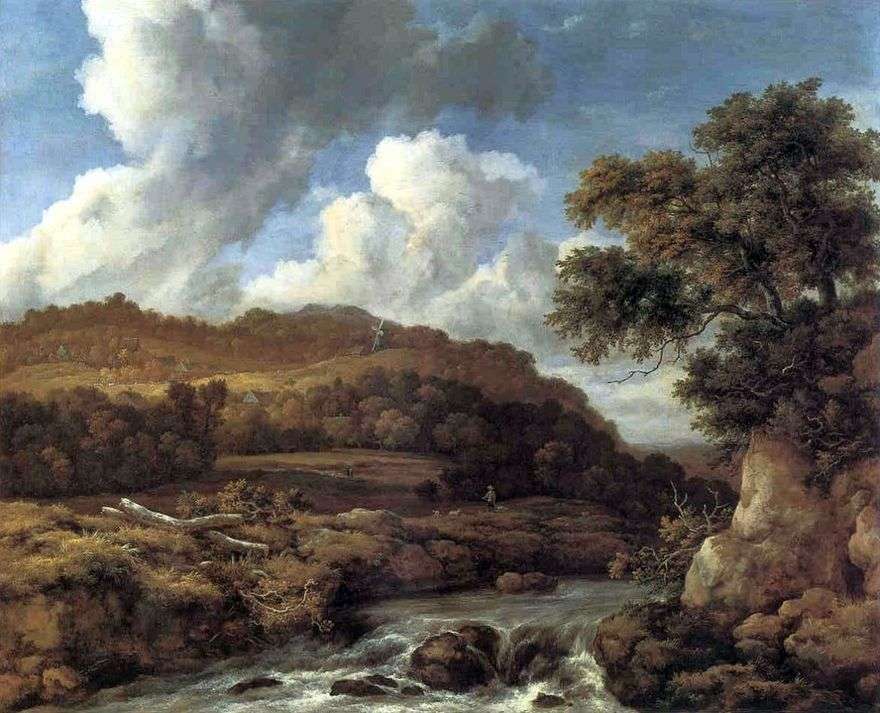 المناظر الطبيعية مع التلال المشجرة ودفق   يعقوب فان Ruisdael