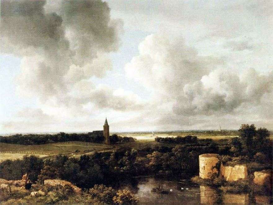 المناظر الطبيعية مع أنقاض القلعة والكنيسة   يعقوب فان ريسدال