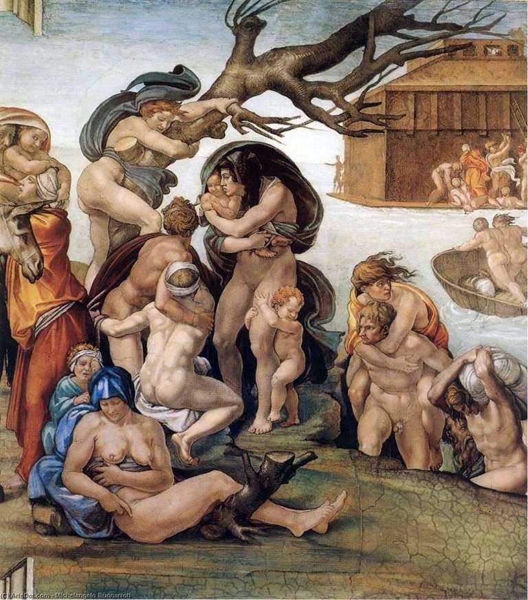 الطوفان ، جزء من لوحة كنيسة سيستين (جدارية)   مايكل أنجلو بوناروتي