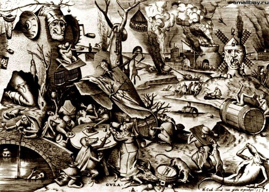 الشراهة. النقش   بيتر Bruegel